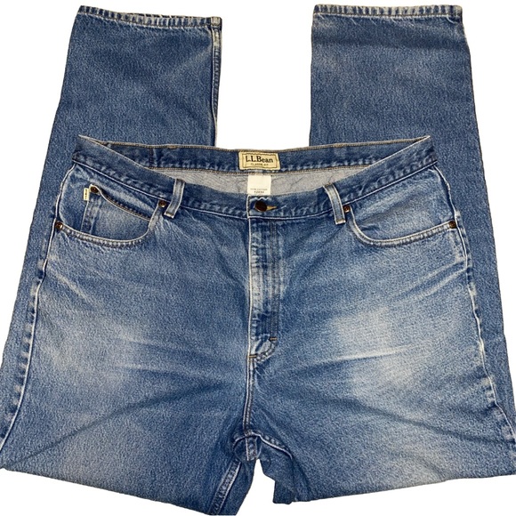 LL Bean Jeans Mens 42x34 Big Blue Denim Classic Fit Medium Wash Cotton Gorpcore - Picture 1 of 14